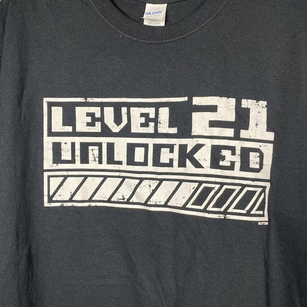 Blittzen Mens T-Shirt Level 21 Unlocked - 21st Birthday black. size large - Picture 4 of 7